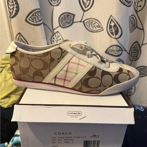 Coach Tan and Cream Sneakers with Pink Accents